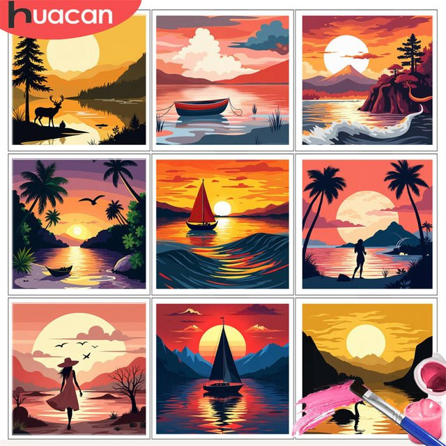HUACAN Malen nach Zahlen-Kit, Hirsch-Landschaft, DIY-Ölzeichnung - Bild 1