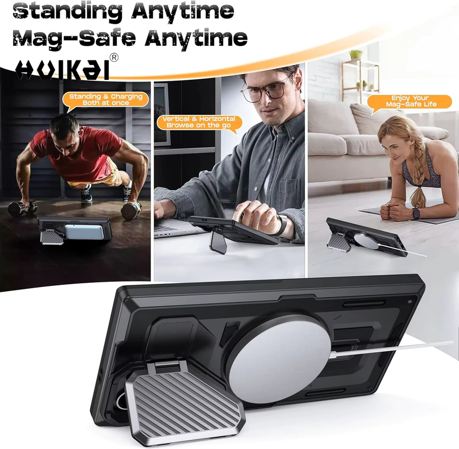 Huikai Schutzhülle für Samsung Galaxy S25 Ultra mit MagSafe, integriertem Kameraschutz und Standfunktion, Stoßfestes Rugged Bumper Case in Schwarz - Bild 6