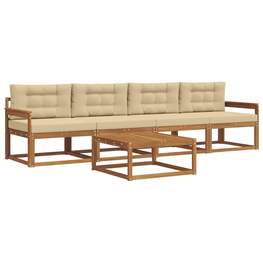 vidaXL Outdoor-Sofagarnitur aus Akazienholz mit Kissen in Natur und Beige - Bild 2