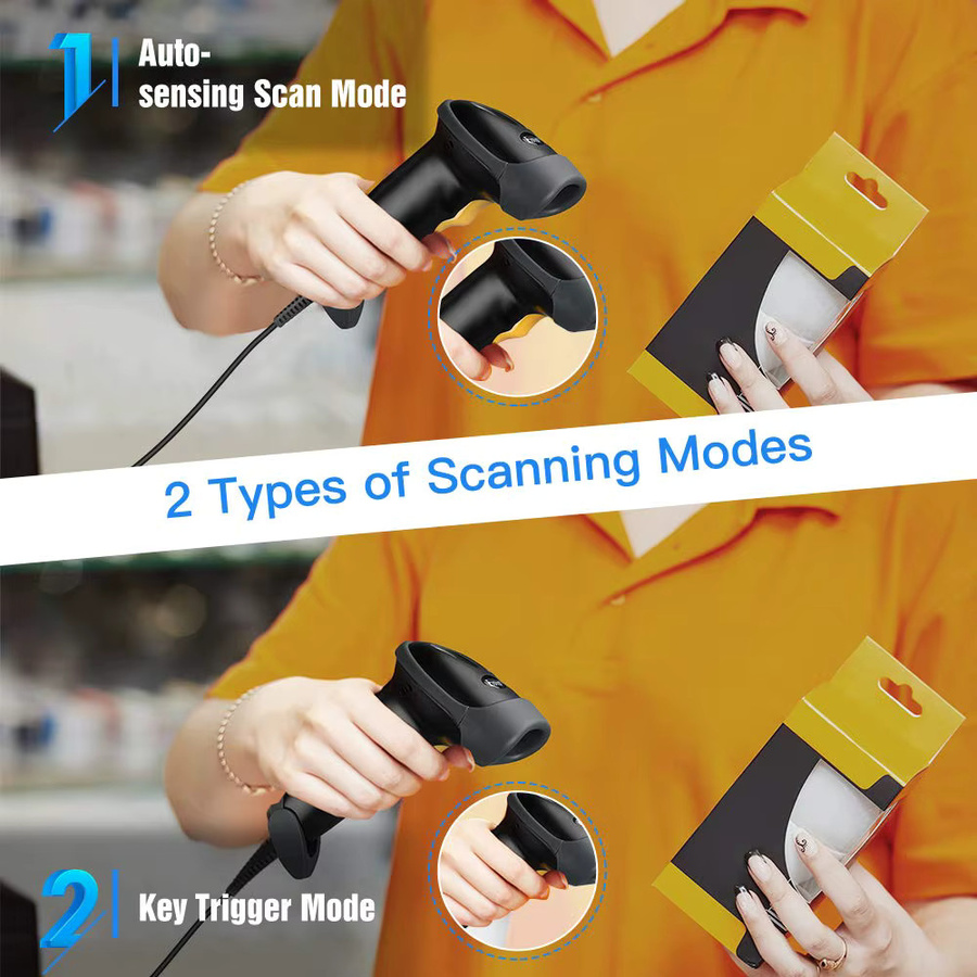Eyoyo EY-H2 Handheld-2D-Barcodescanner in Schwarz, kabelgebundener USB-Scanner für QR-Codes, PDF-417 und Data Matrix, ideal für mobile POS-Zahlungen und Supermärkte - Bild 3