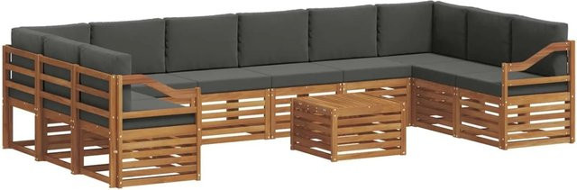 vidaXL Sofagarnitur aus Massivholz Akazie in L-Form, 11-teiliges Set mit Polstern in Natur und Anthrazit - Bild 1