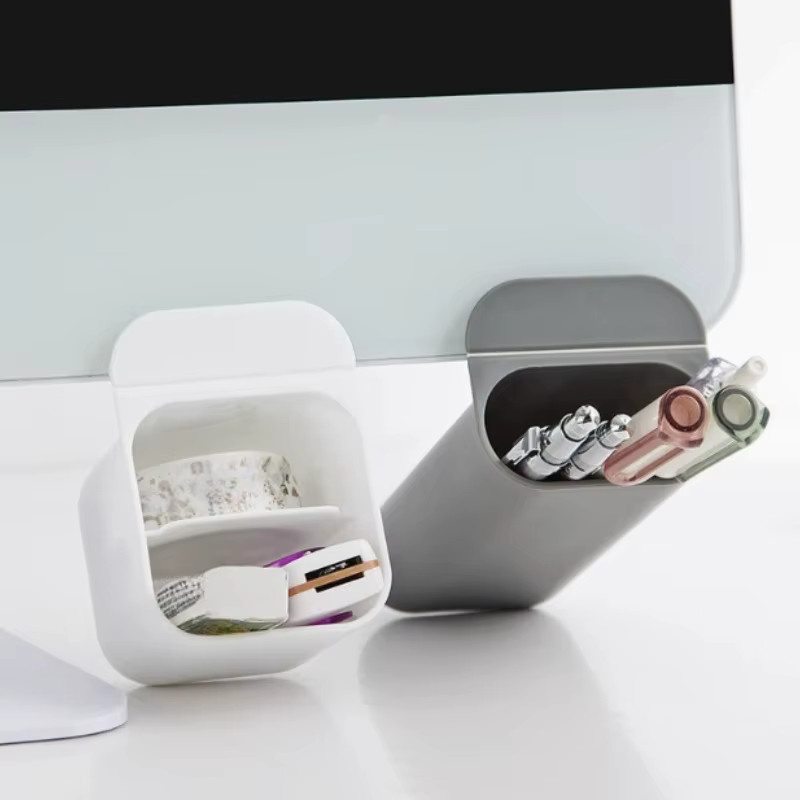 Multifunktionaler Stifthalter aus Kunststoff mit Desktop-Display für Büro und Schreibtisch, selbstklebendes Aufbewahrungsrohr für Schreibwaren, erhältlich in Grau oder Weiß - Bild 4