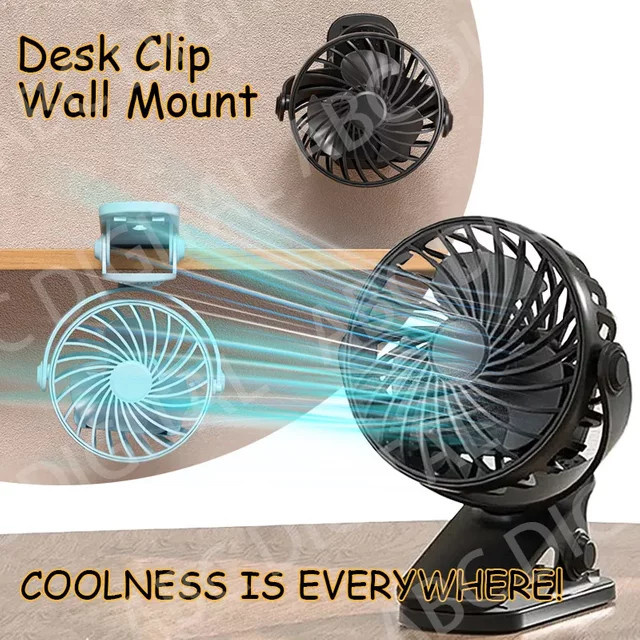 XMSJ Mini Ventilator Schwarz, Tragbarer wiederaufladbarer elektrischer Clip-Ventilator mit 720 Grad Rotation und Nachtlicht - Bild 1