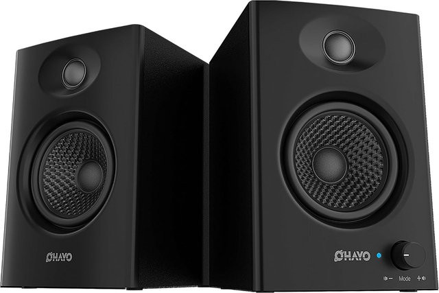 OHAYO 60W Aktive Regallautsprecher in Schwarz mit Glasfaser-Einheit, Bluetooth 5.3 und Multi-Eingängen für USB, RCA und AUX - Bild 1