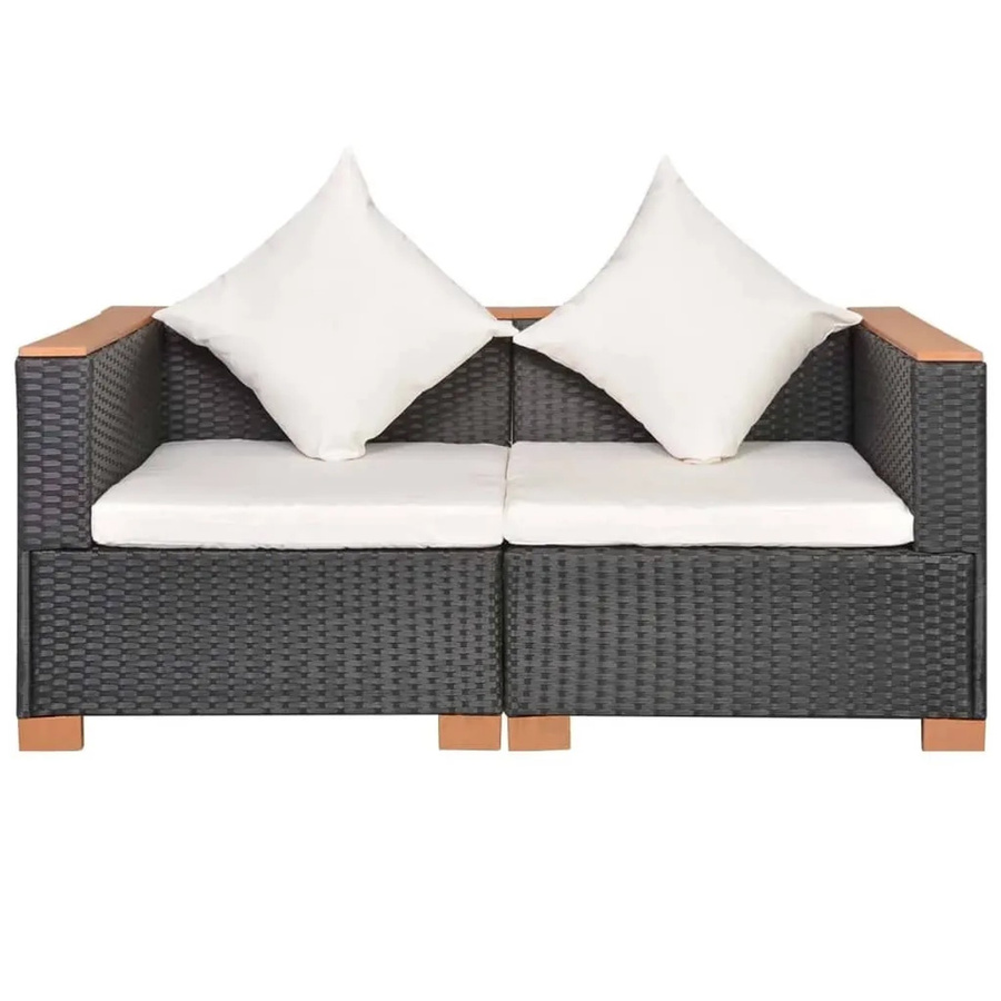 vidaXL Gartensofa aus Poly Rattan mit Metallrahmen und abnehmbaren Bezügen in Schwarz - Bild 2