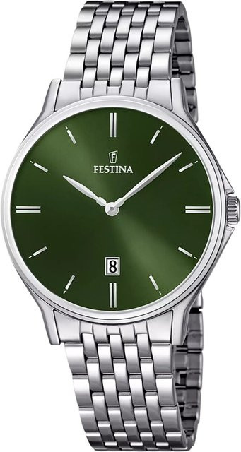 Festina Herrenuhr, Quarz, Edelstahl, Grün, 39 mm, 5 ATM - Bild 1