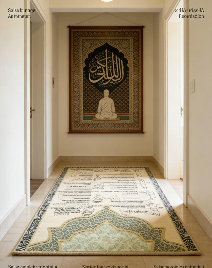 Salah Schritt-für-Schritt Islamischer Gebetsteppich für Kinder, illustrierte Sajjada aus Polyester, Mehrfarbig, B/T: 80 x 120 cm - Bild 2