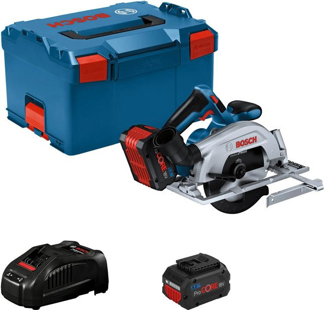 Bosch Professional Akku-Kreissäge GKS 18V-57-2 bürstenlos mit 2 Akkus und L-Boxx in Blau/Schwarz - Bild 1