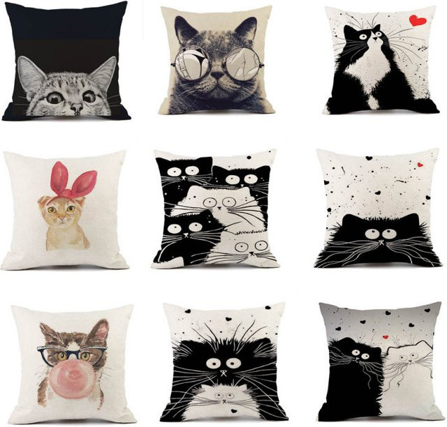 VIKAMA Katzen-Kissenbezug mit Cartoon-Motiv, quadratisches Sofakissen für Wohnzimmer und Schlafzimmer, Mehrfarbig, B/T/H: 30 x 30 x 30 cm - Bild 1