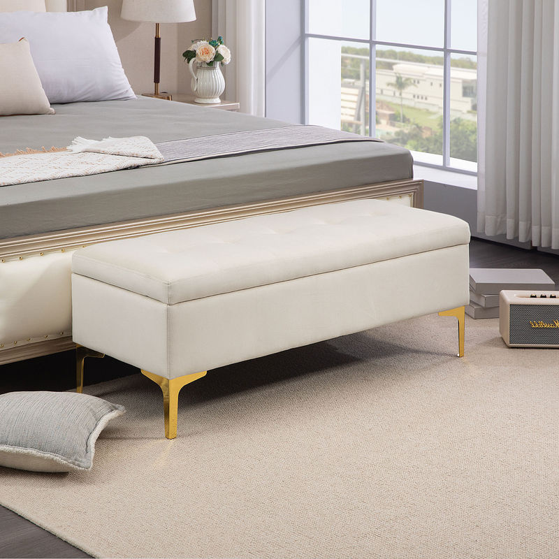 HOMCOM Sitzbank mit Stauraum in Samtoptik und Metallbeinen, Beige, B/T/H: 120 x 44 x 44,5 cm - Bild 2