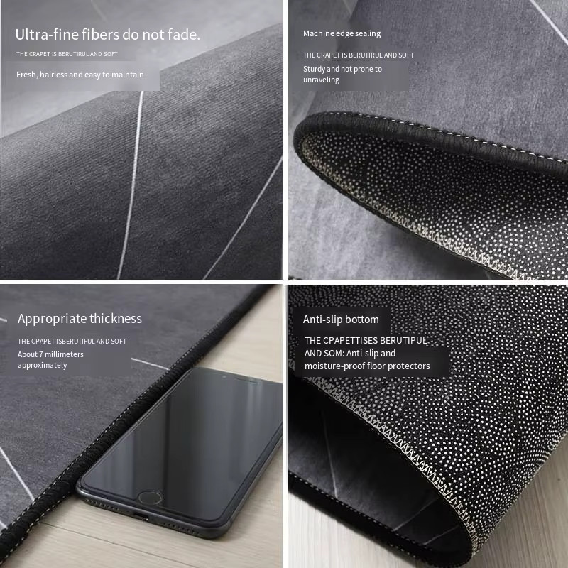 VIKAMA Moderner Minimalistischer Teppich in Grau mit Geometrischem Muster und Rutschfester Unterseite für Home Office und Schlafzimmer - Bild 3