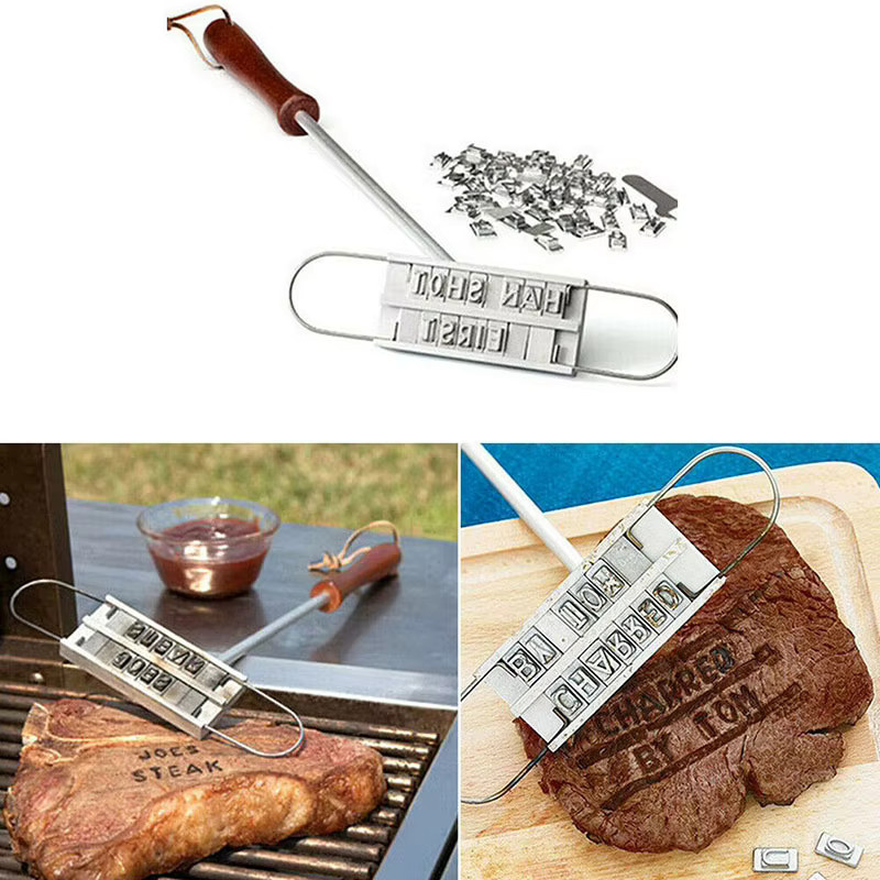 Grillwerkzeug mit Holzgriff in Silber für Steak und Partys - Bild 4
