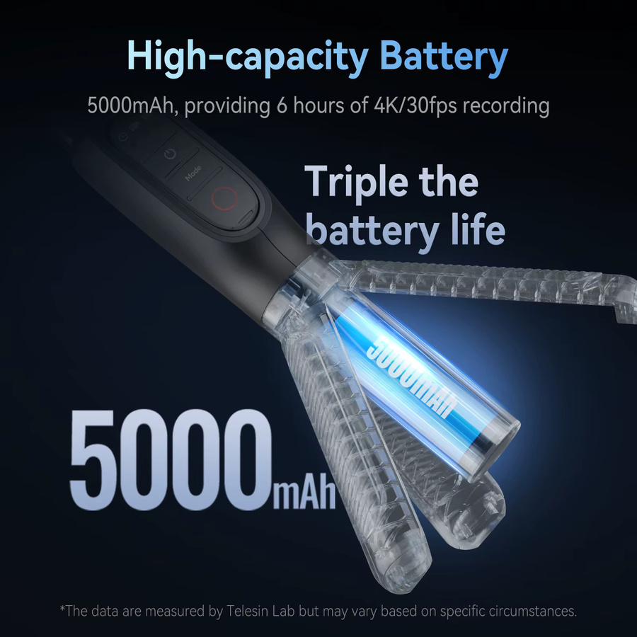 TELESIN Selfie Stick Stativ mit 360 Grad Rotation und 5000mAh Powerbank sowie Fernbedienung in Schwarz für GoPro Hero 13 12 11 10 9 MAX - Bild 3