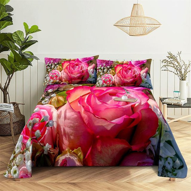 Binchi Bettwäsche-Set mit floralem Design in Pink und Multicolour, bestehend aus Bettbezug und Kissenbezügen, Material Mikrofaser/Polyester, Breite: 200 cm, Höhe: 230 cm - Bild 1