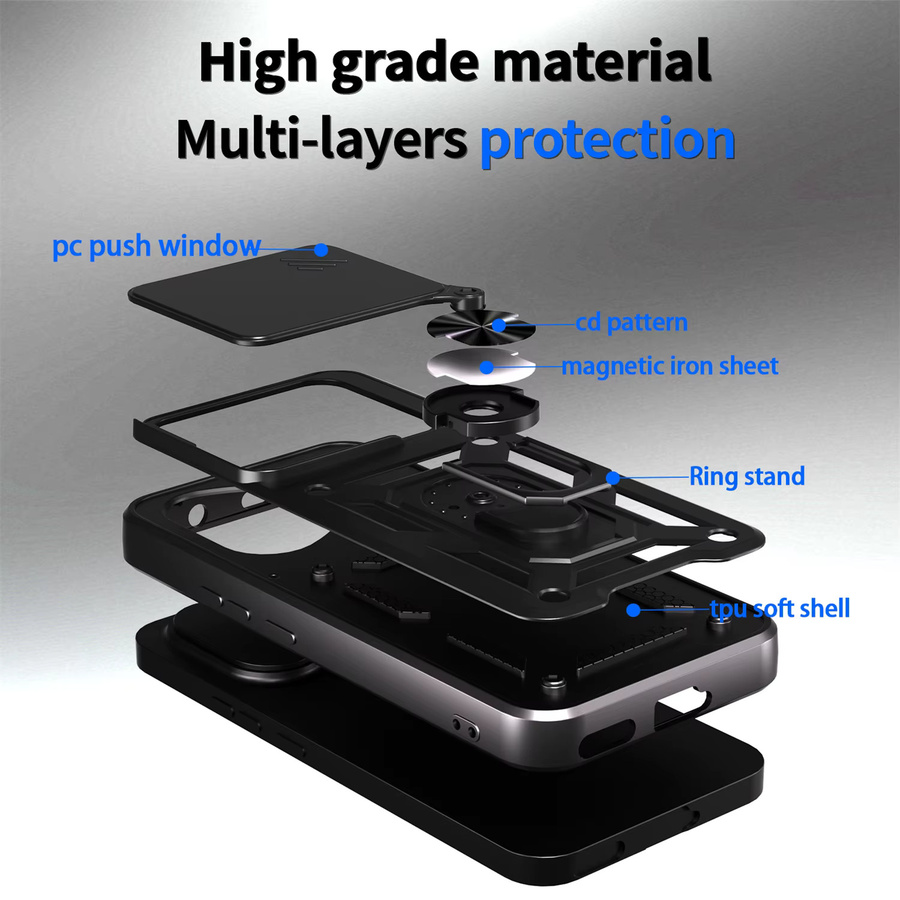 Stoßfeste Schutzhülle mit magnetischem Ring-Halter für Xiaomi POCO F7 Ultra 5G in Schwarz und Silber - Bild 4