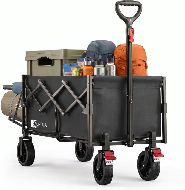 Sunula Bollerwagen faltbar mit erweiterbarer Heckklappe Schwarz 115l - Bild 1
