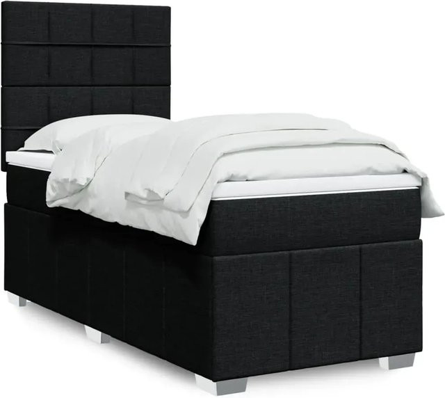 vidaXL Boxspringbett mit Matratze Schwarz aus Stoff mit USB-Anschluss und Unterbettbeleuchtung B/T/H: 90 x 190 x 140,5 cm - Bild 1