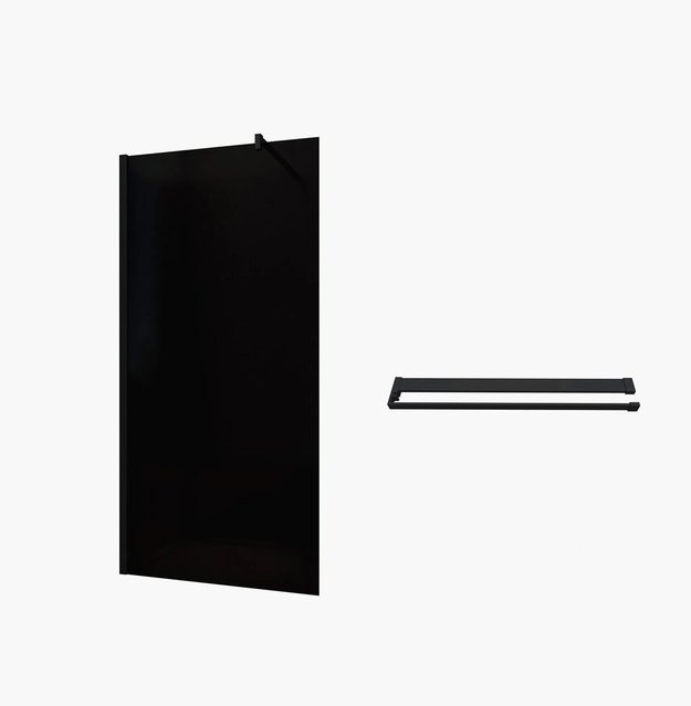 Duschparadies Walk-in Duschwand aus Grauglas mit NANO-Beschichtung und schwarzem Duschregal, B: 80 cm, H: 200 cm - Bild 1