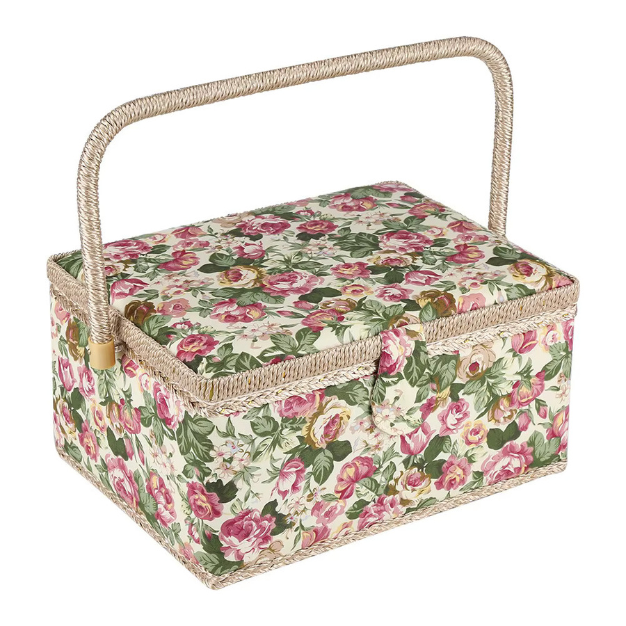 Qiilu Nähkorb aus Stoff mit floralem Muster und Griffen, bunter Aufbewahrungsbox für Bastelbedarf und Haushalt, B/T/H: 30,5 x 15,5 cm - Bild 2