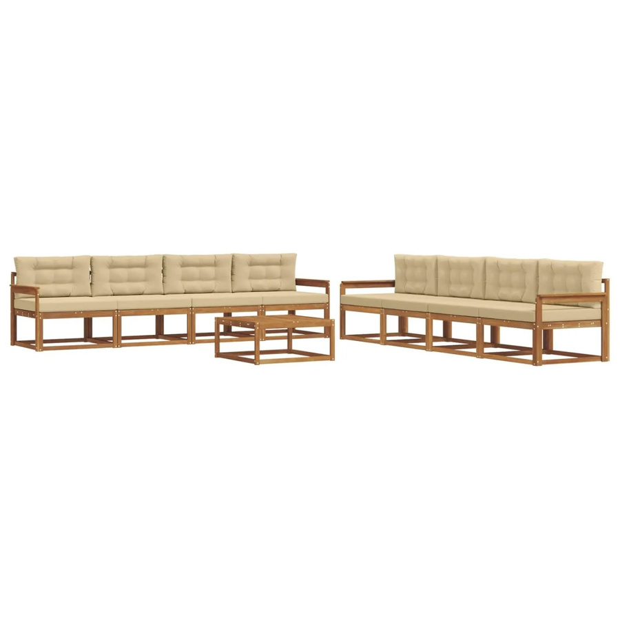 vidaXL Outdoor-Sofagarnitur aus Akazienholz in L-Form, 9-teiliges Set in Natur und Beige mit Polsterkissen und Tisch - Bild 2