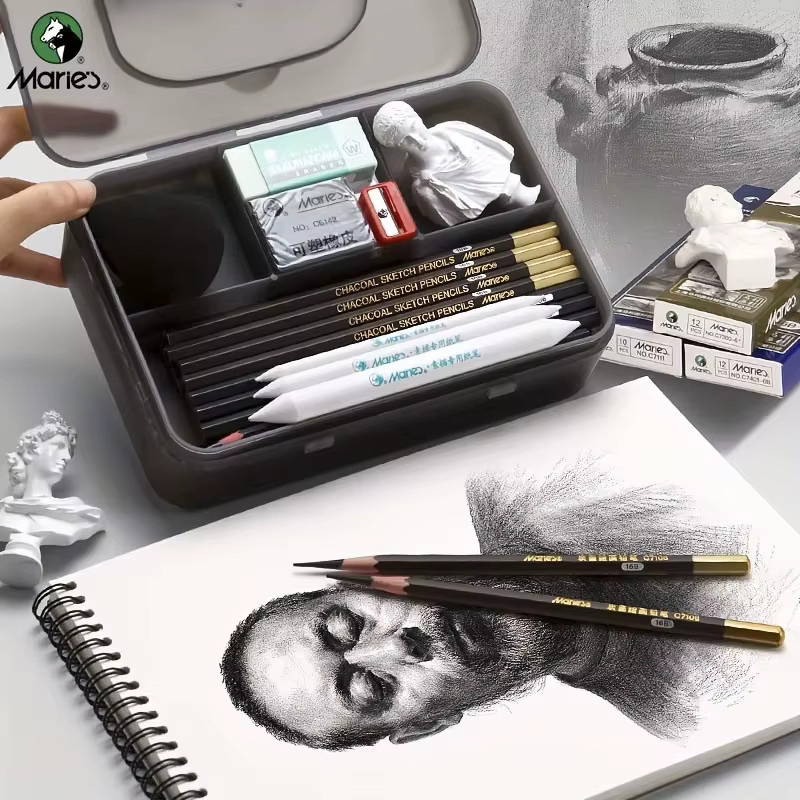 Marie's Bleistift-Set mit 31 Stück in einer doppellagigen Box aus Holz zum Skizzieren und Malen für Künstler und Studenten - Bild 2