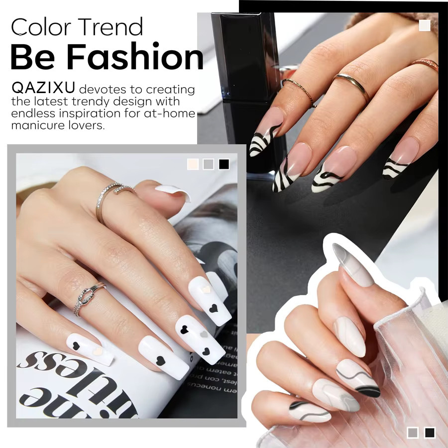 QAZIXU Nagellack Gel, Grau Weiß Glitter, Semi Permanent - Bild 4