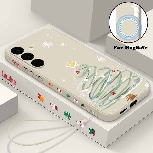 Weihnachtsbaum Handyhülle für Samsung Galaxy S25 S24 FE S24 S23 S22 Ultra S21 Plus mit MagSafe Wireless Charge Magnetischer Abdeckung in Beige oder Weiß - Bild 1