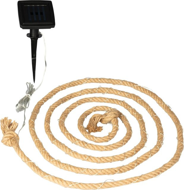 Viva Domo LED-Solar-Seil in Braun mit warmweißem Licht und maritimen Hanfseil-Design - Bild 1