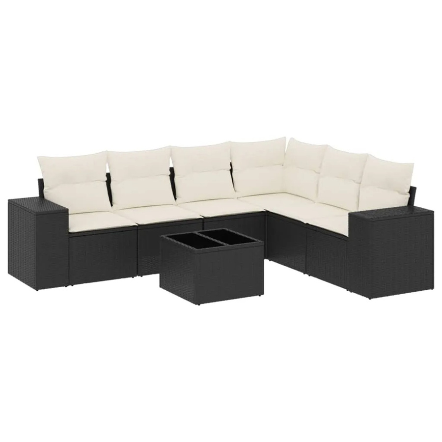 vidaXL 7-tlg Garten-Sofagarnitur in L-Form aus schwarzem PE-Rattan mit UV-beständigen Kissen und pulverbeschichtetem Stahlgestell - Bild 2