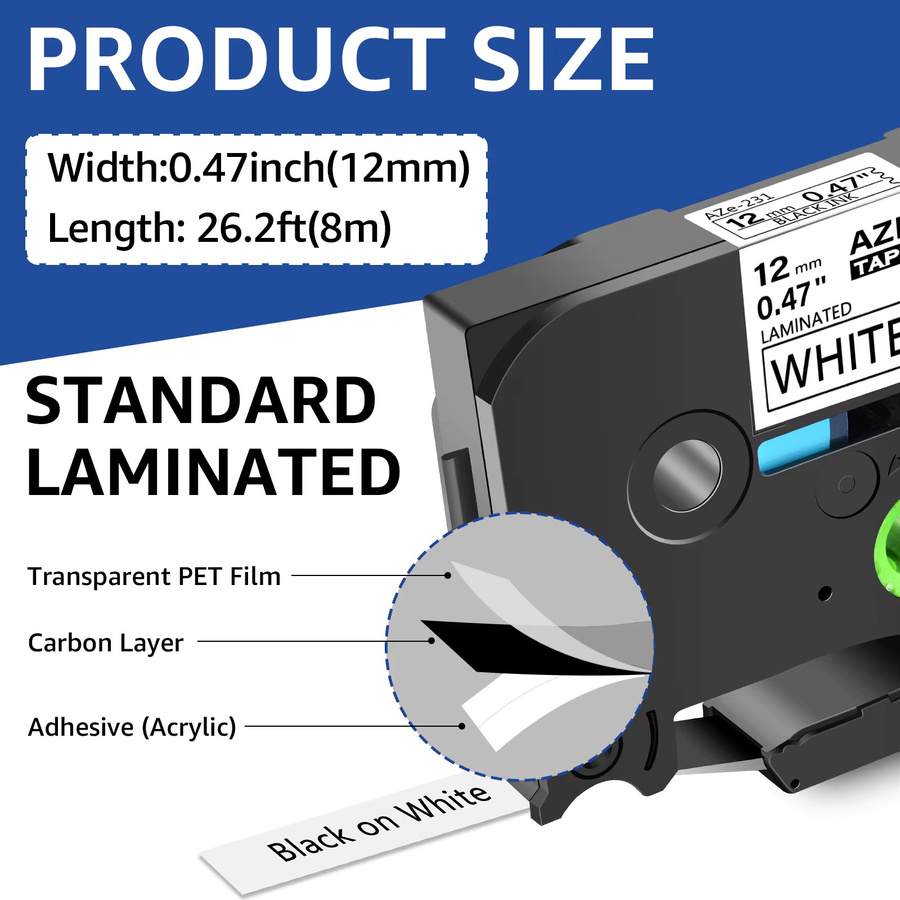 Greencycle Label Tape kompatibel mit Brother Tze-231, Breite: 12 mm, Schwarz und Blau - Bild 2