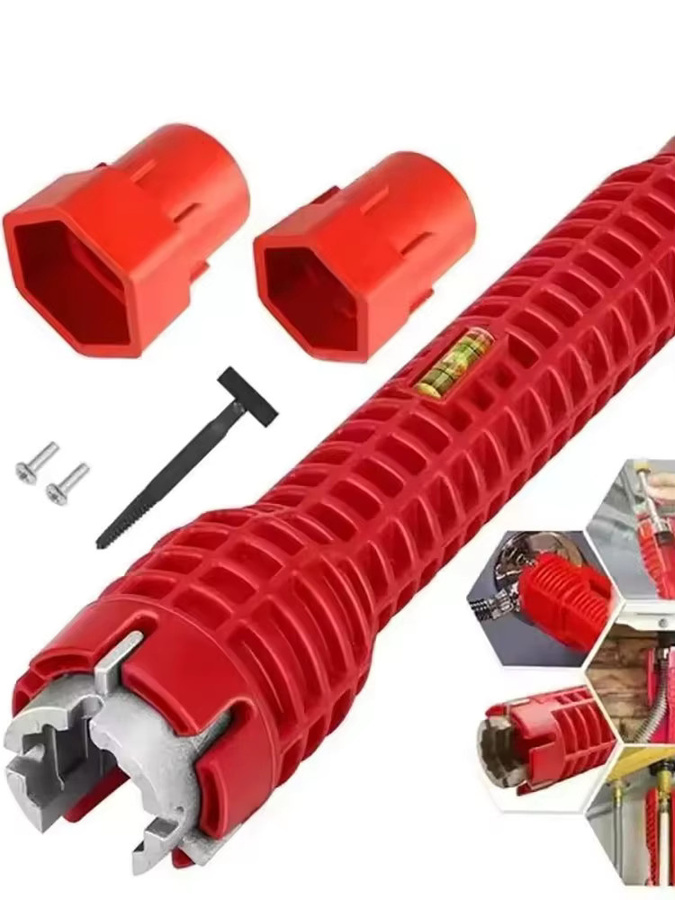 Skeyo Multifunktionaler 8-in-1 Spülbeckenschlüssel in Rot für Sanitärinstallationen und Warmwasserbereiter - Bild 7
