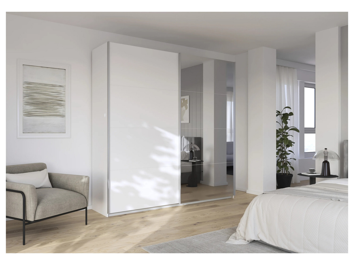 RAUCH Quadra Schwebetürenschrank mit Spiegelelementen und integrierten Schubladen, Korpus Weiß, B: 230 cm, H: 210 cm, T: 62 cm - Bild 2