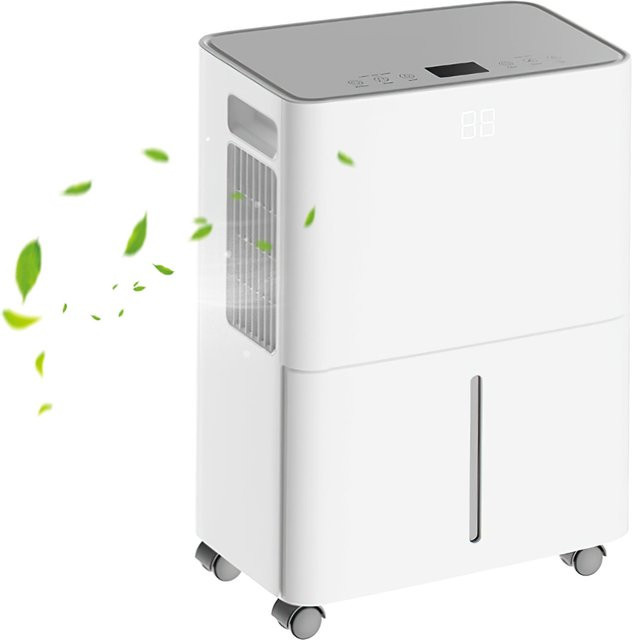 DWiusty Haushalts-Luftentfeuchter mit 12L Kapazität, 1,6L Wassertank, 125W, 24-Stunden-Timer, geräuscharm 42dB, Weiß - Bild 1