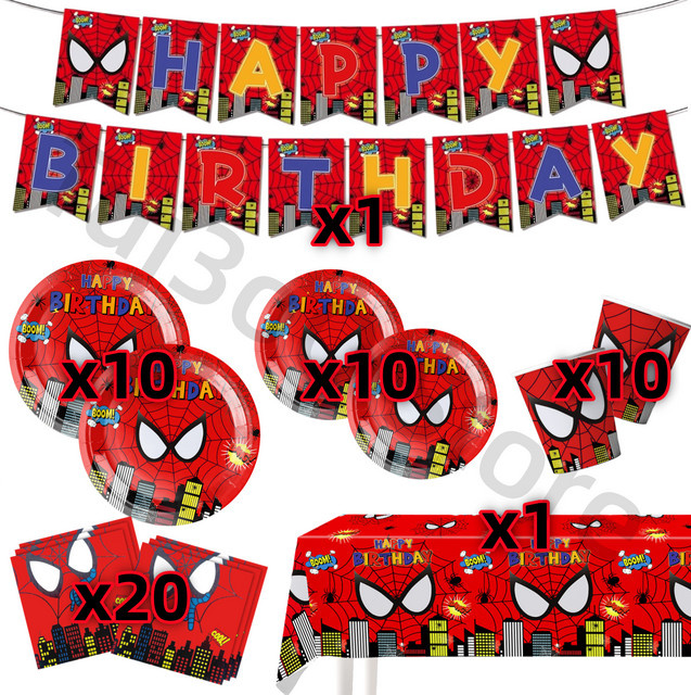Bandai Anime Spiderman Geburtstagsparty-Zubehör, Spiralteller, Ballon, Tortendekoration - Bild 1