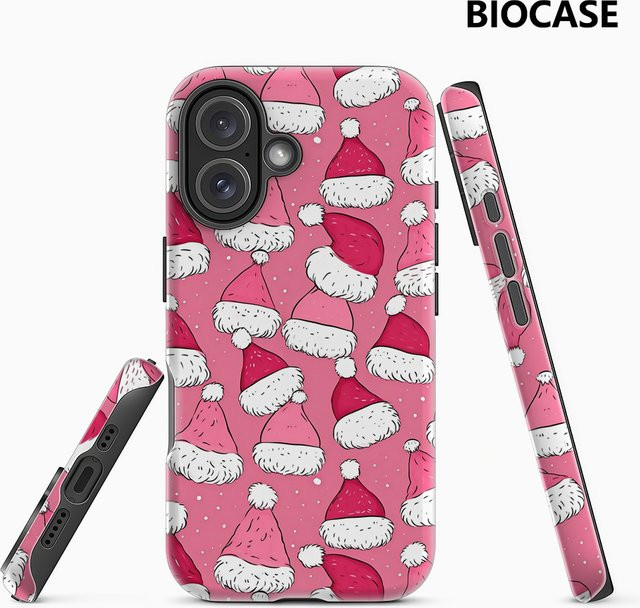 Rosa Handyhülle mit Weihnachtsmannmützen-Design für Apple iPhone 11 bis iPhone 17 Pro Max Plus mit doppelschichtiger Rückseite - Bild 1