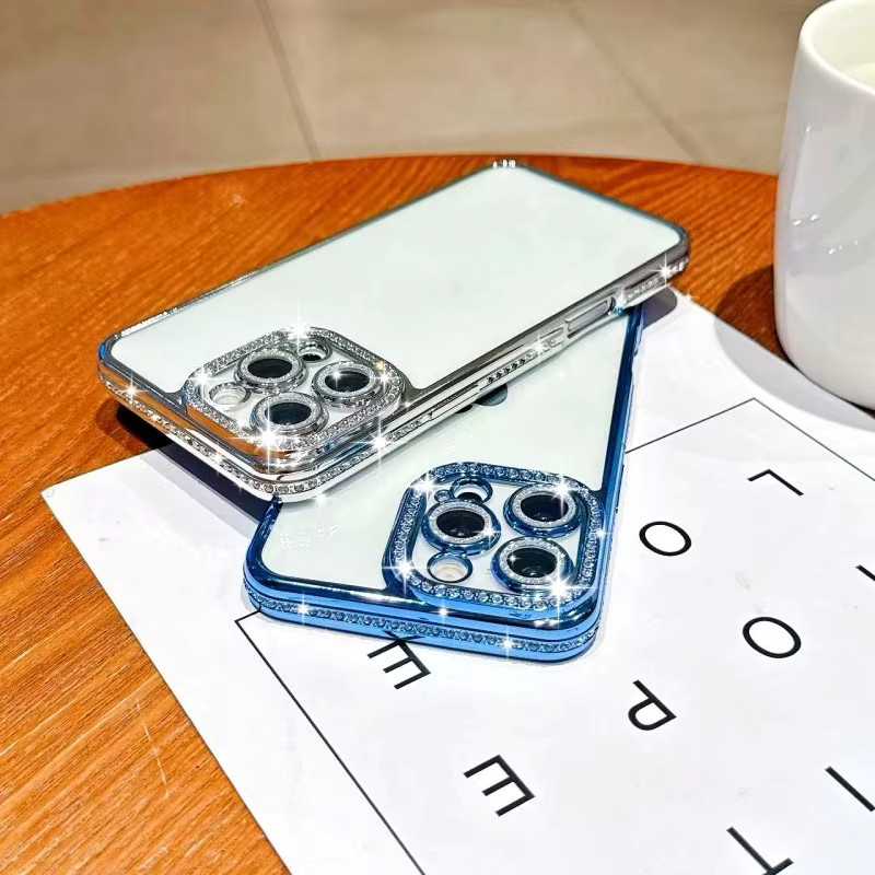 EHUIDE Diamant-Kristall Schutzhülle für iPhone 16 15 14 13 12 11 Pro Max Plus 17 Air 16E, glitzernde und stoßfeste TPU-Hülle in Transparent und Blau - Bild 2