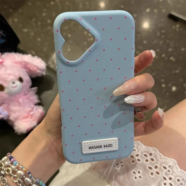 Kawaii Lederhülle mit Herzform und Punktmuster für Apple iPhone 16 Pro Max 15 14 13 12 in verschiedenen Farben - Bild 1