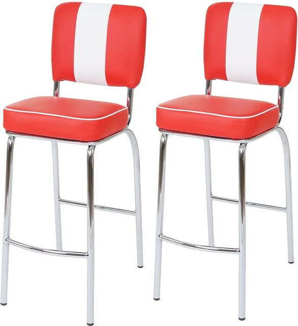 PROREGAL 2er-Set Barhocker im Retro-Design mit Kunstleder in Rot-Weiß, Sitzhöhe: 70 cm - Bild 1