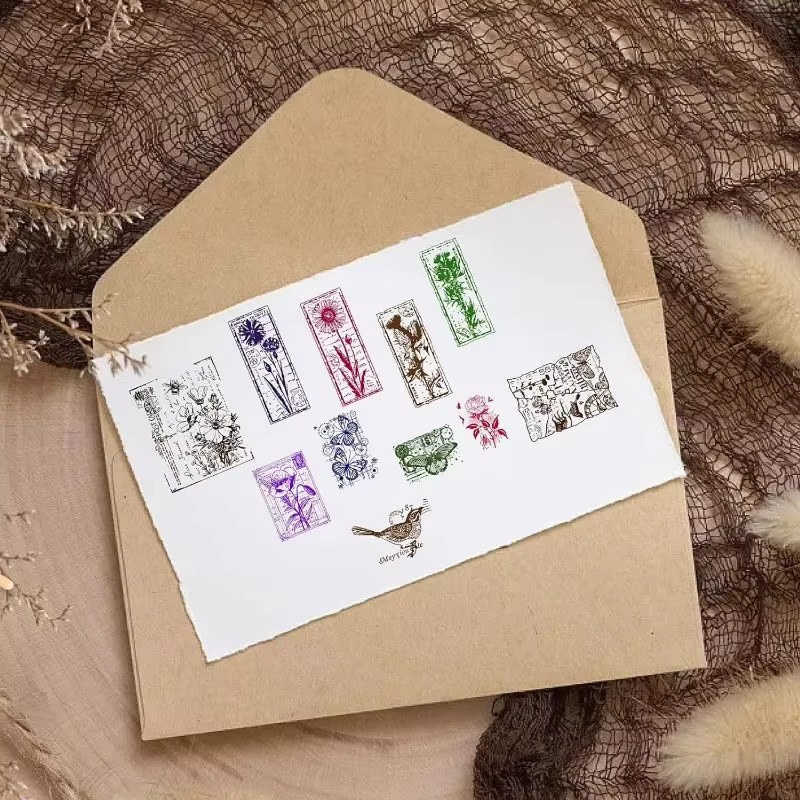 Transparenter Silikon-Siegelstempel mit Blumen, Mohn, Motten, Vögeln und Schmetterlingen im Vintage-Design für Postkarten - Bild 2