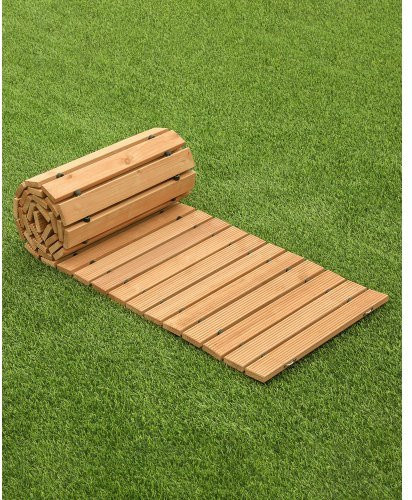 VEVOR Gartenweg aus Zedernholz in Braun mit Drahtseilverbindung, ausrollbarer Holzweg für Garten und Terrasse, B: 43 cm, L: 244 cm - Bild 1