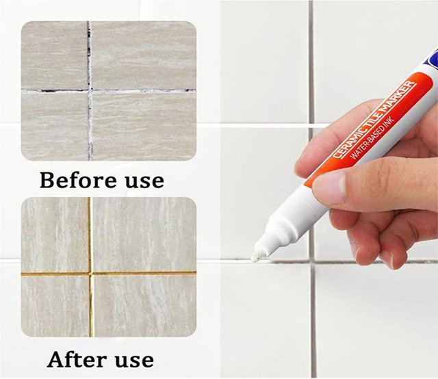 Fliesenmarker zur Reparatur von Fugen in Weiß und Grau, abwischbarer Marker für Fliesenmörtel YB003 - Bild 1