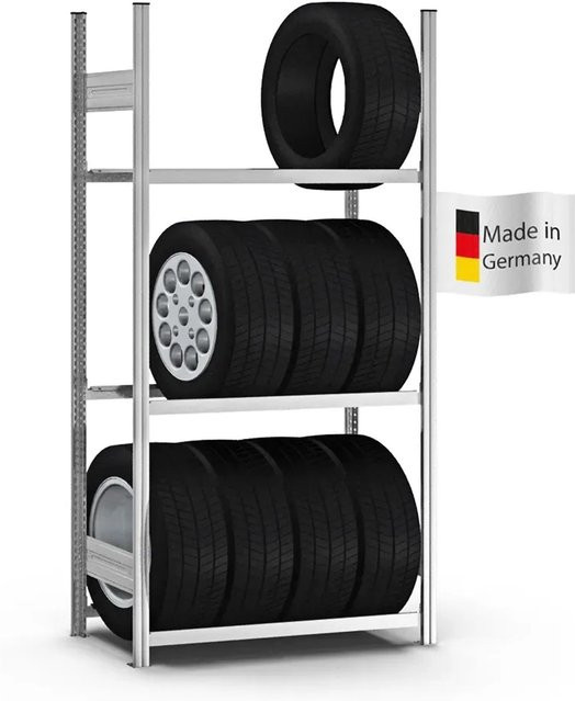 PROREGAL Reifenregal Stecksystem T-Profil in Silber, verzinkt, 3 Ebenen, H x B x T: 200 x 100 x 40 cm - Bild 1