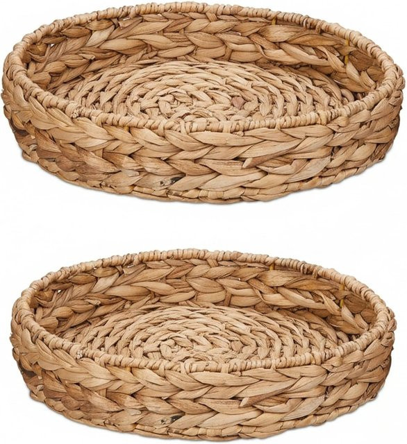 Relaxdays Tabletts aus Wasserhyazinthe und Eisen in Natur, geflochten, Farbe Braun, B/T/H: 25 cm x 25 cm x 5 cm und 32 cm x 32 cm x 7 cm - Bild 1