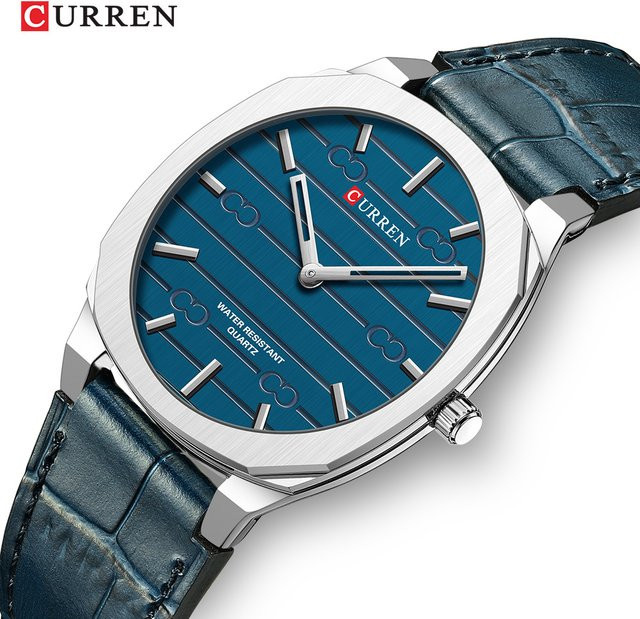 CURREN Armbanduhr Quarz, Leder, Blau, Silber, Herren - Bild 1
