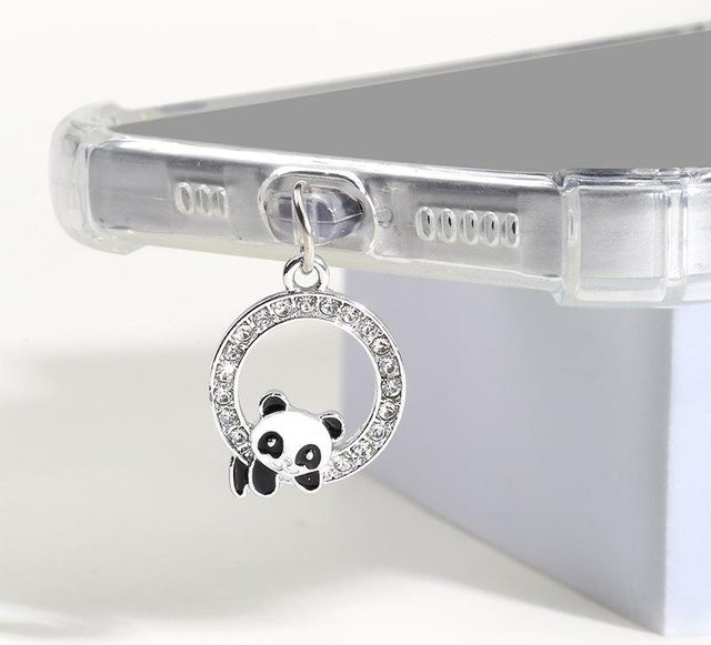 Süßer Panda Handy-Staubschutz mit Diamant-Design in Weiß - Bild 1