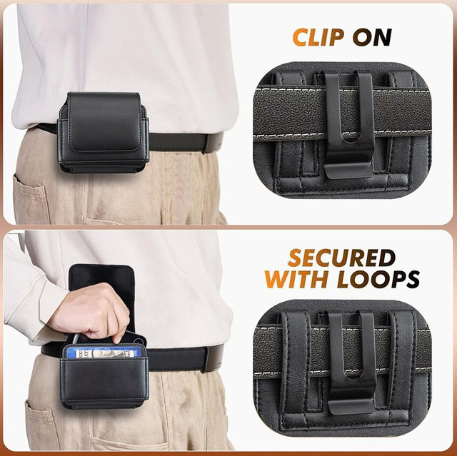 Universelle Hüfttasche für faltbare Smartphones kompatibel mit Samsung Galaxy Z Flip7, Z Flip7 se, Flip 6, Flip 5 und Motorola Razr 60 Ultra, 50 Ultra, 50, 40 in Schwarz oder Braun - Bild 1