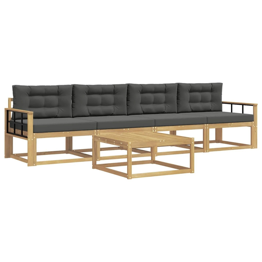 vidaXL Outdoor-Sofagarnitur aus Akazienholz mit 3-Sitzer-Sofa, Couchtisch und Kissen in Weiß und Anthrazit - Bild 2