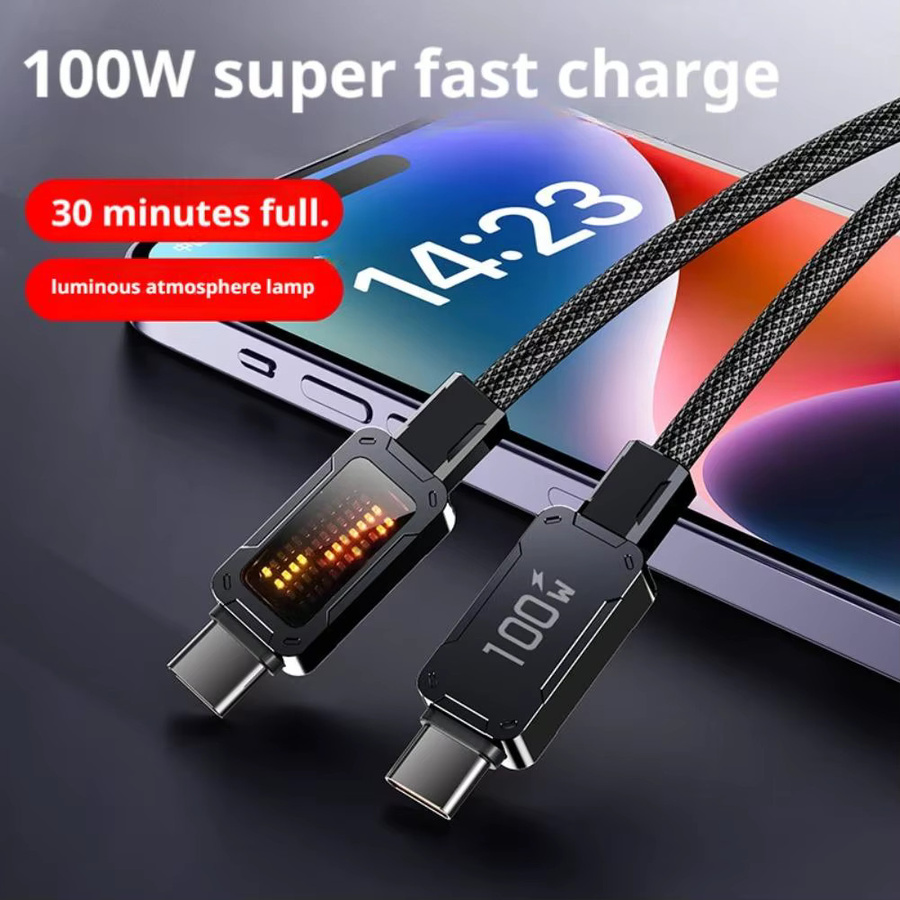 PD100W USB-C auf Lightning Schnellladekabel mit LED Digital Display für iPhone und Tablets in Schwarz oder Weiß - Bild 3