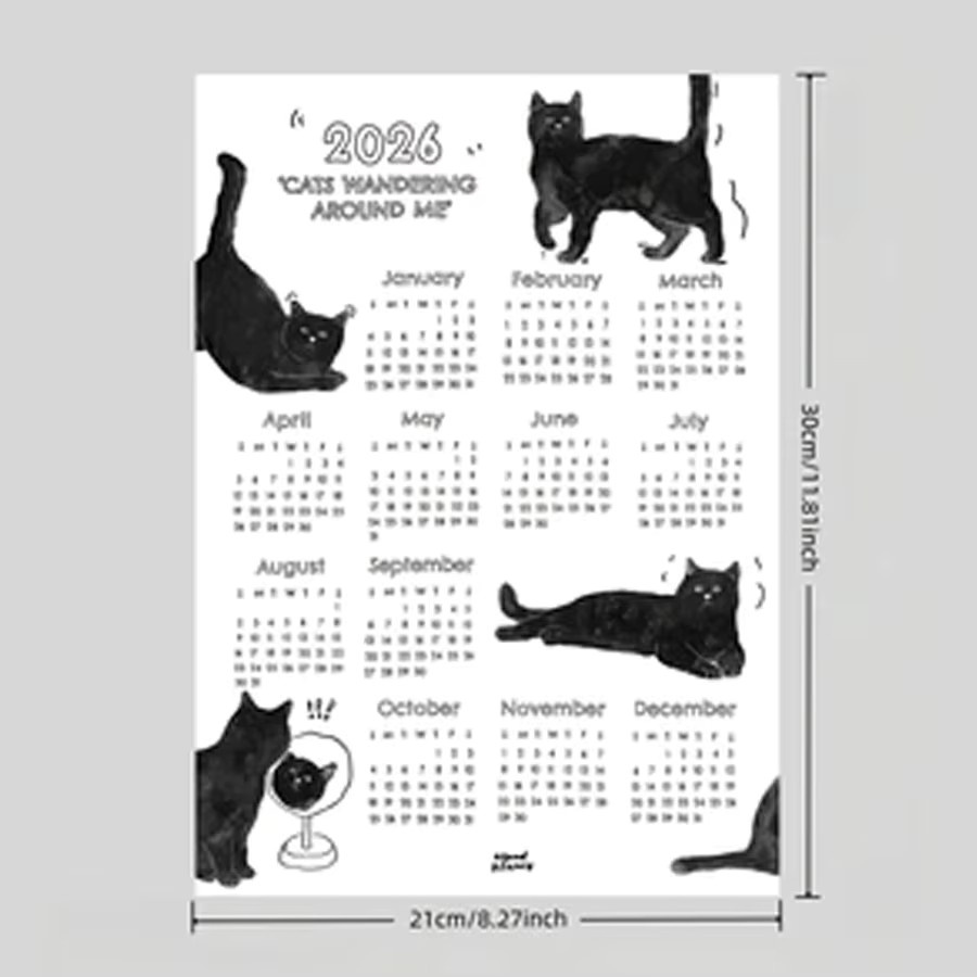 Katzen-Kalender 2026 Monatsplaner in Weiß mit englischem Text für Büro und Zuhause - Bild 2