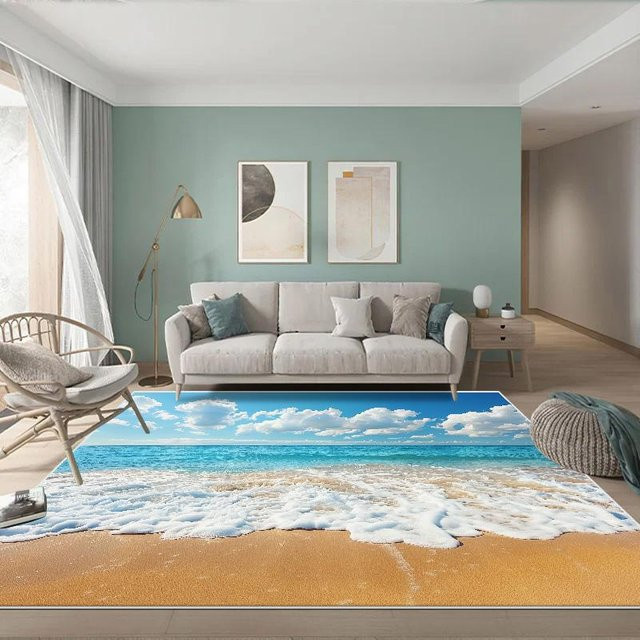 JGJG 3D Meereswelle Teppich in Blau, Rutschfeste Bodenmatte für Wohnzimmer, Kinderzimmer und Schlafzimmer, B/T: 200 x 100 cm - Bild 1